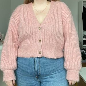 ELOQUII Cropped Fuzzy Cardigan